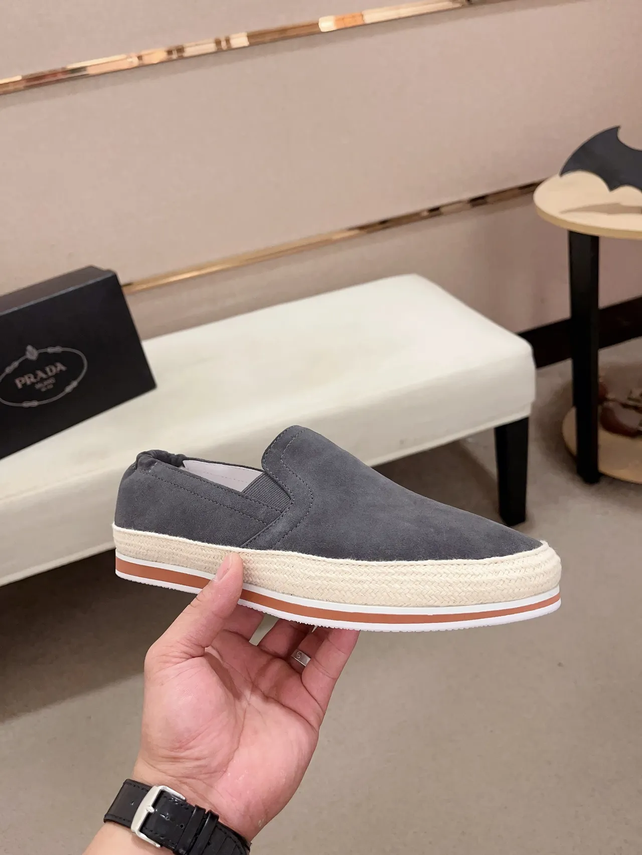 Gray Suede Slip-On Espadrille Boat Shoe 5