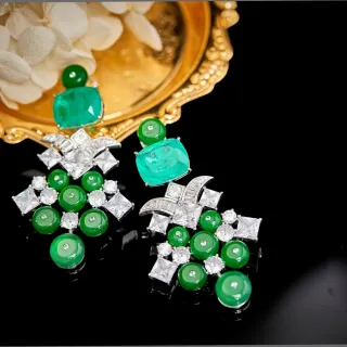 Green and White Gemstone Chandelier Drop Earrings