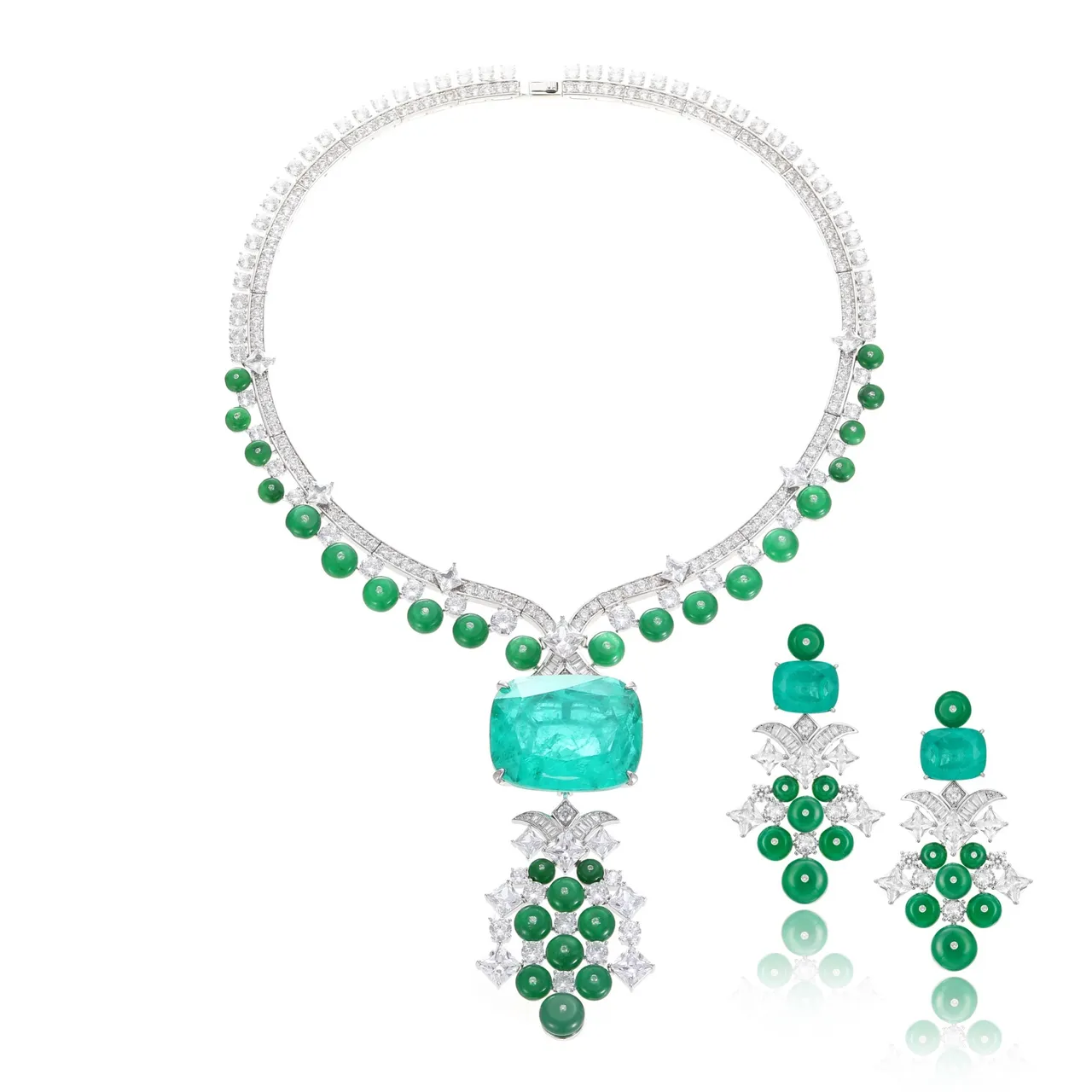 Green and White Gemstone Chandelier Drop Earrings 2
