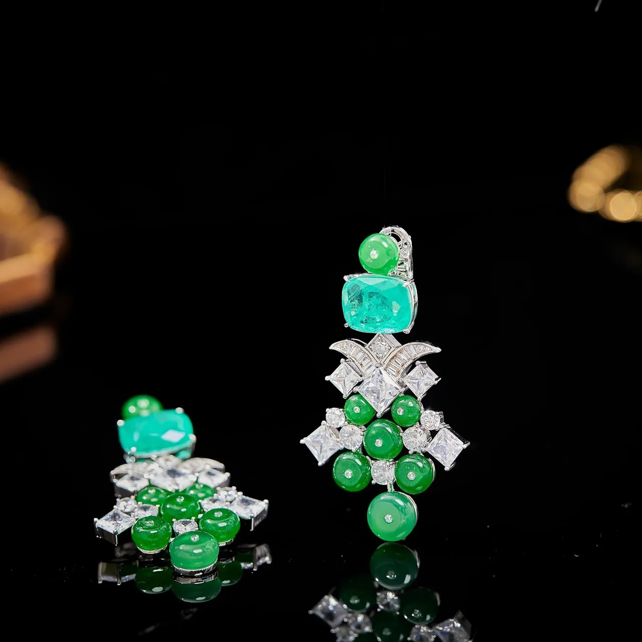 Green and White Gemstone Chandelier Drop Earrings 3
