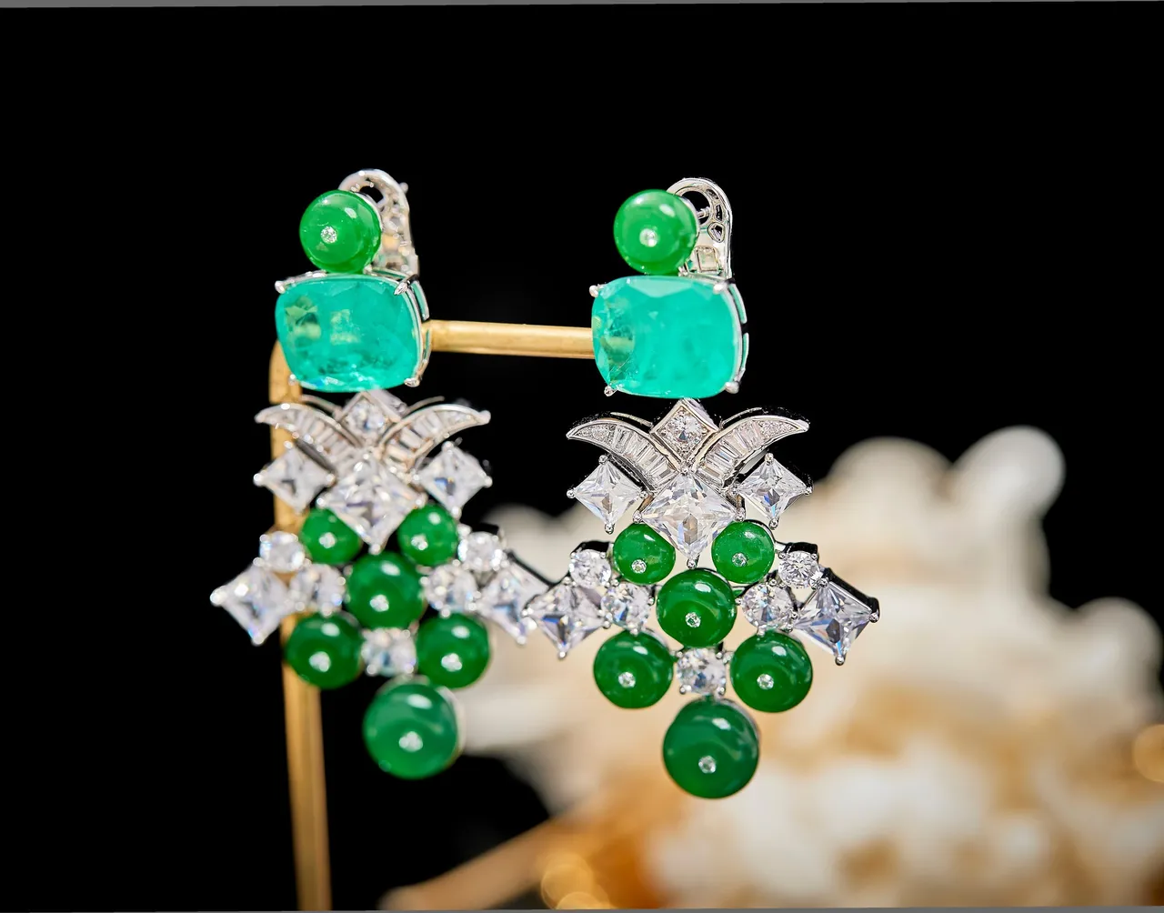 Green and White Gemstone Chandelier Drop Earrings 5