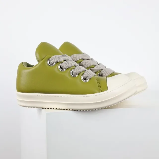 Green Beige Olive Leather Upper Off-White Cupsole Sneakers 3