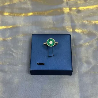 Green Enamel and Pavé Diamond Ring