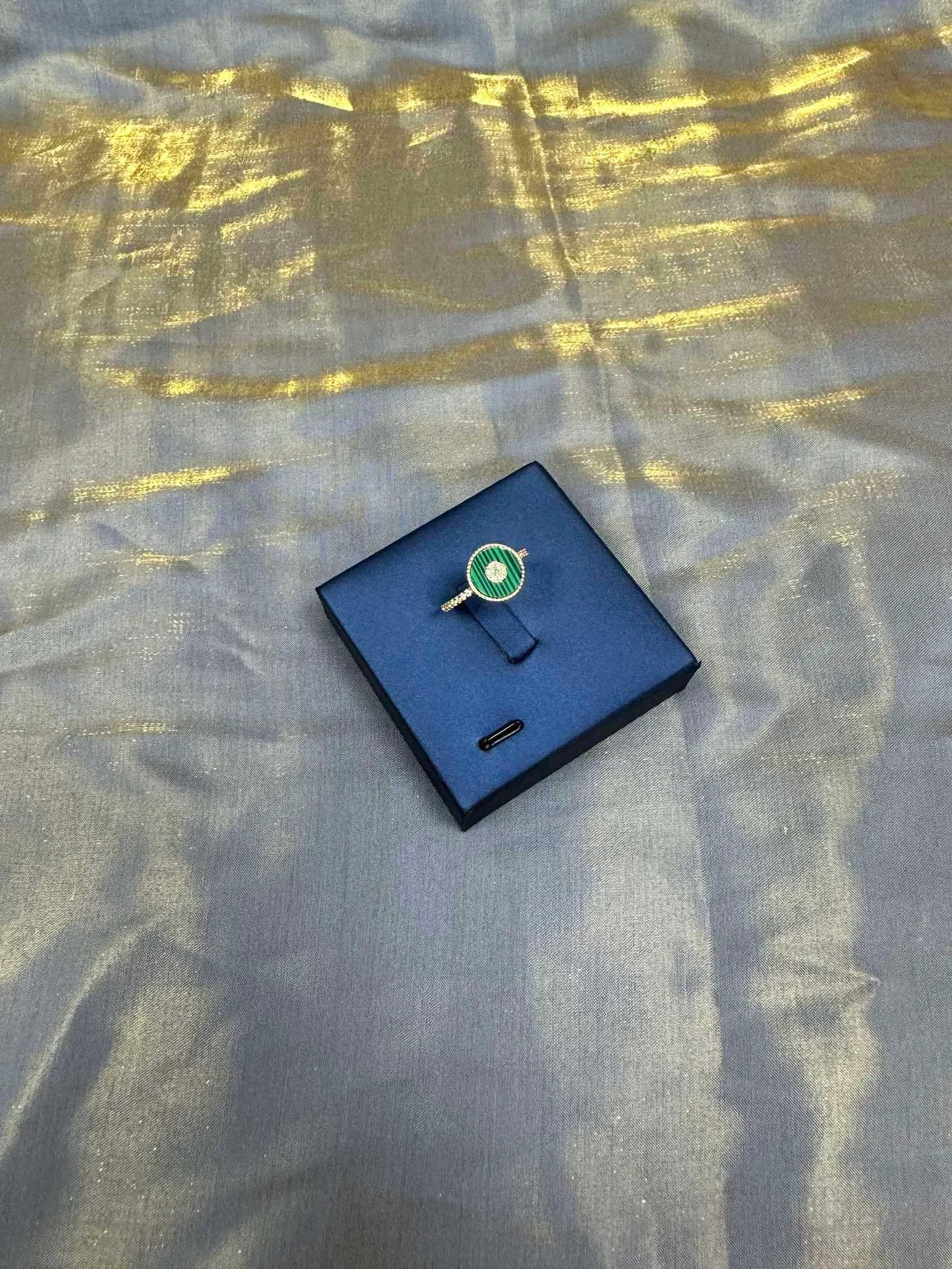 Green Enamel and Pavé Diamond Ring 9