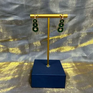 Green Enamel Stacked Disc Crystal Drop Earrings