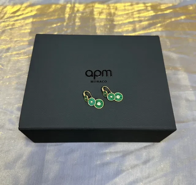 Green Enamel Stacked Disc Crystal Drop Earrings 4