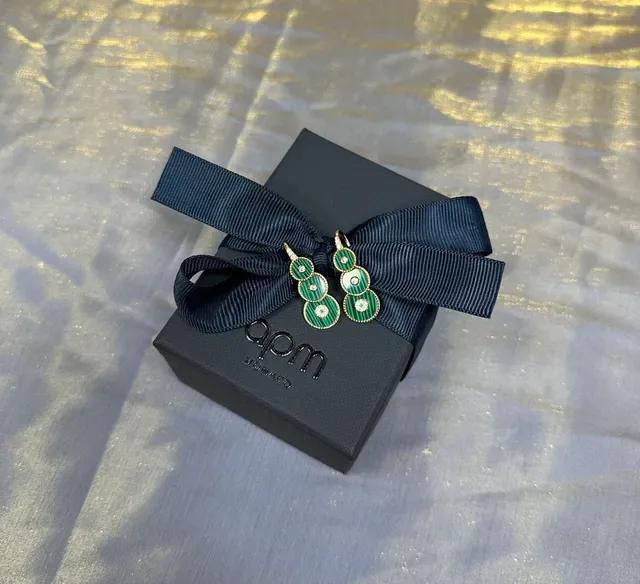 Green Enamel Stacked Disc Crystal Drop Earrings 5