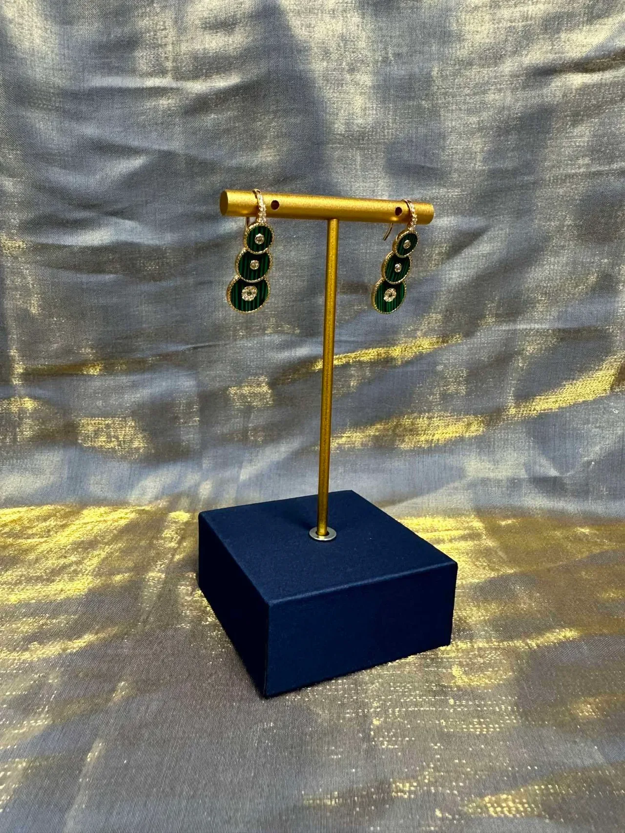 Green Enamel Stacked Disc Crystal Drop Earrings 9