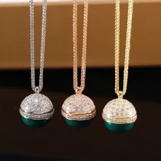 绿金 Pavé-Set 水晶圆顶 双色球形吊坠项链