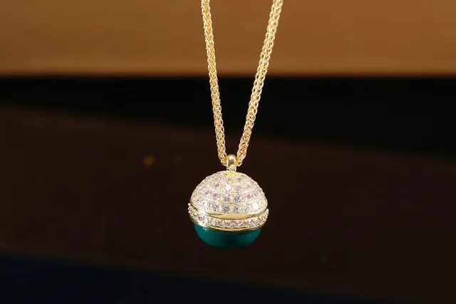 Green Gold Pavé-Set Crystal Dome Two-Tone Spherical Pendant Necklace 5