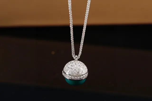Green Gold Pavé-Set Crystal Dome Two-Tone Spherical Pendant Necklace 7