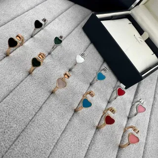 Heart Stone Inlay Open Adjustable Rings