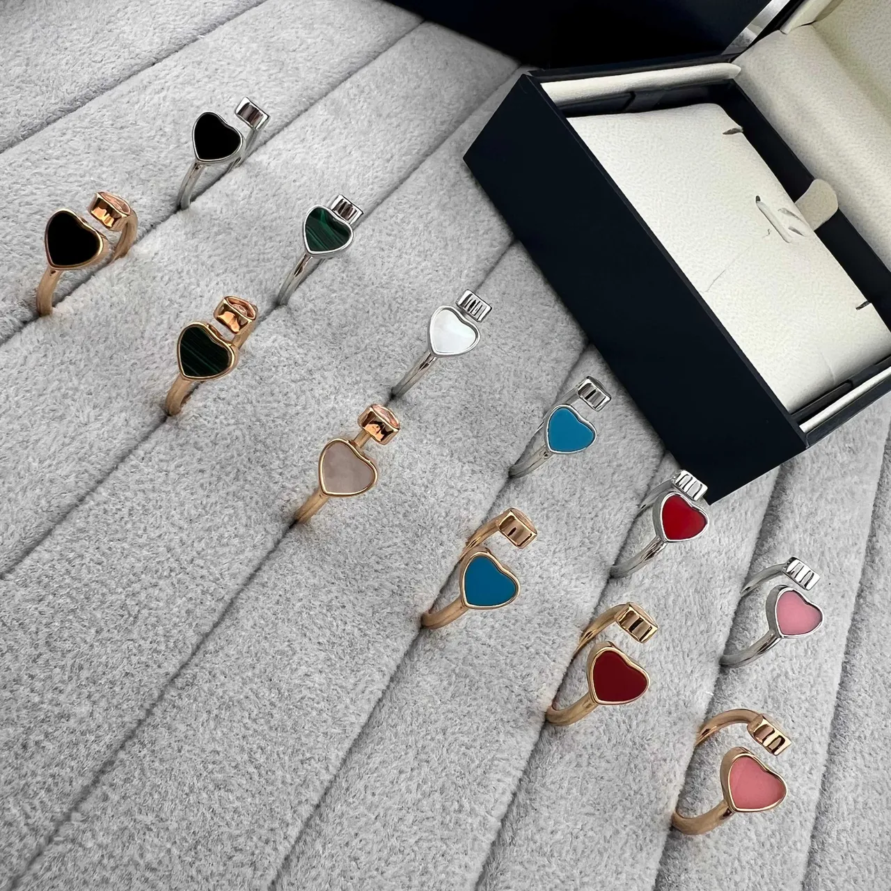 Heart Stone Inlay Open Adjustable Rings 1