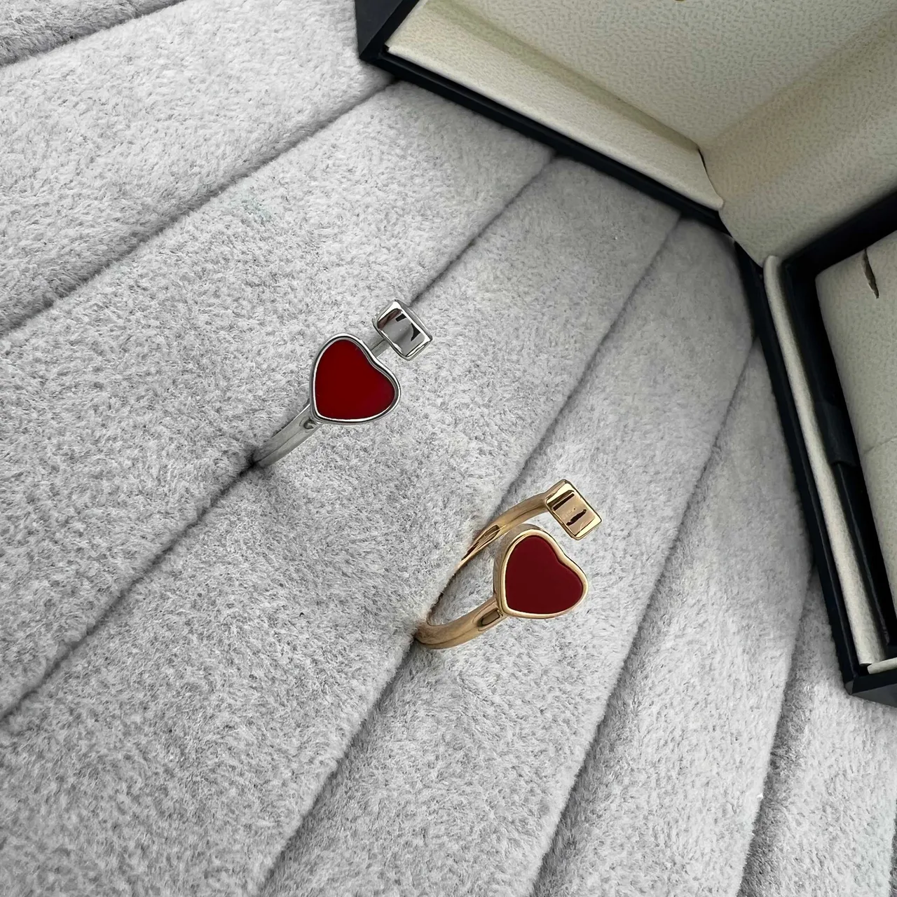 Heart Stone Inlay Open Adjustable Rings 3
