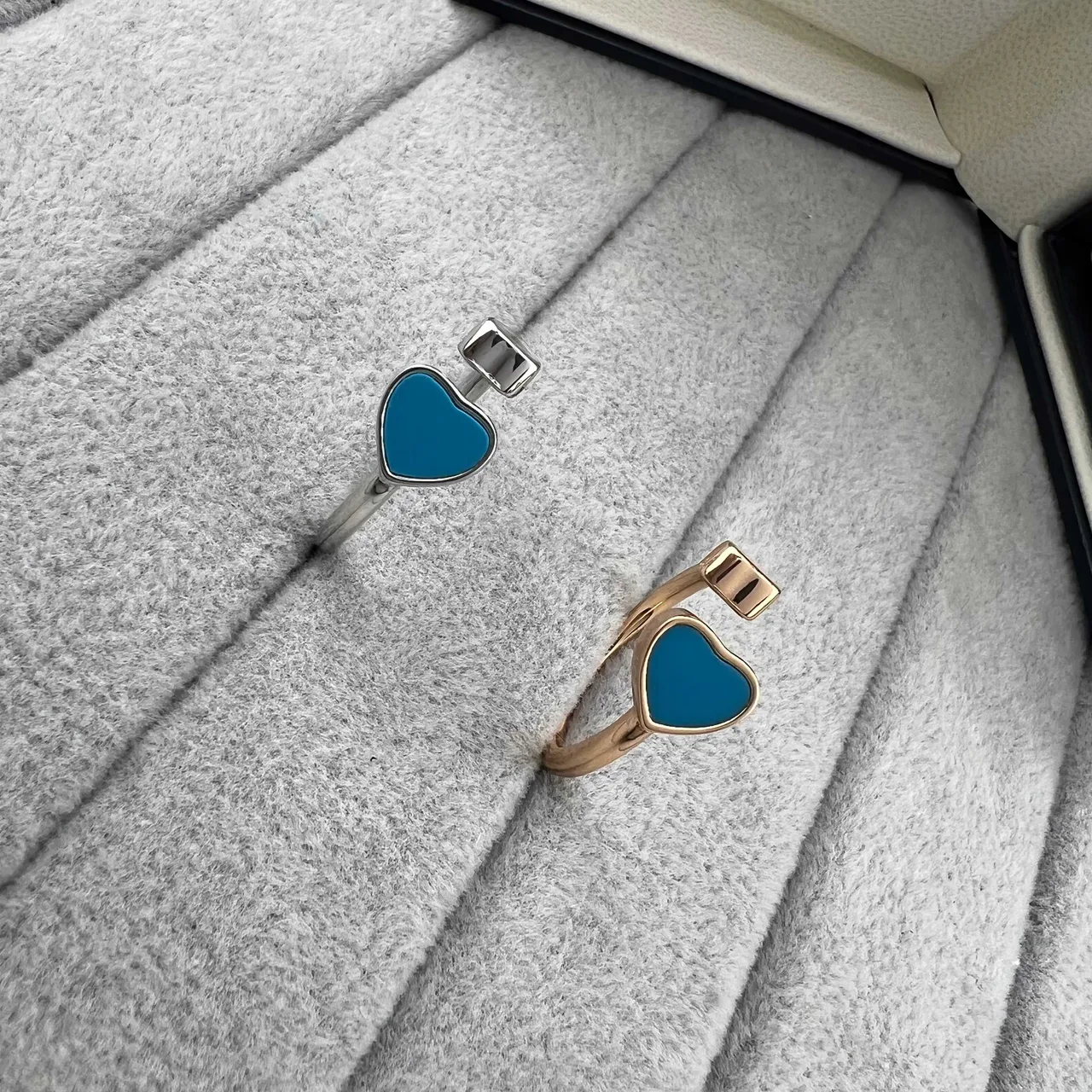 Heart Stone Inlay Open Adjustable Rings 4