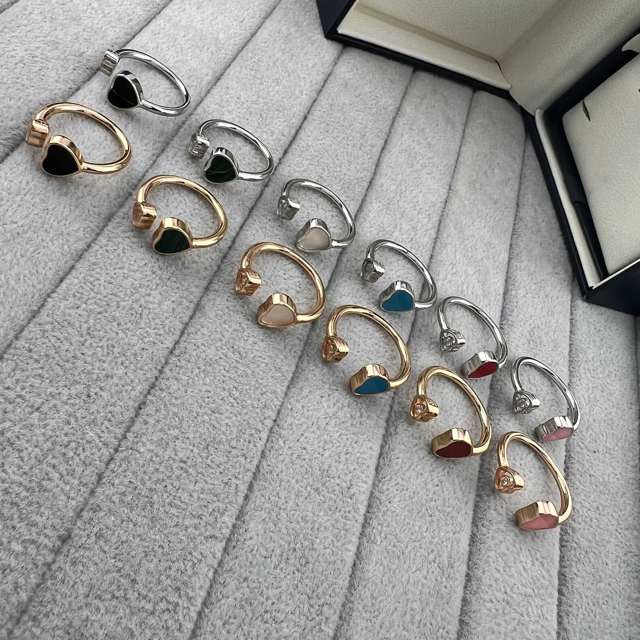 Heart Stone Inlay Open Adjustable Rings 7
