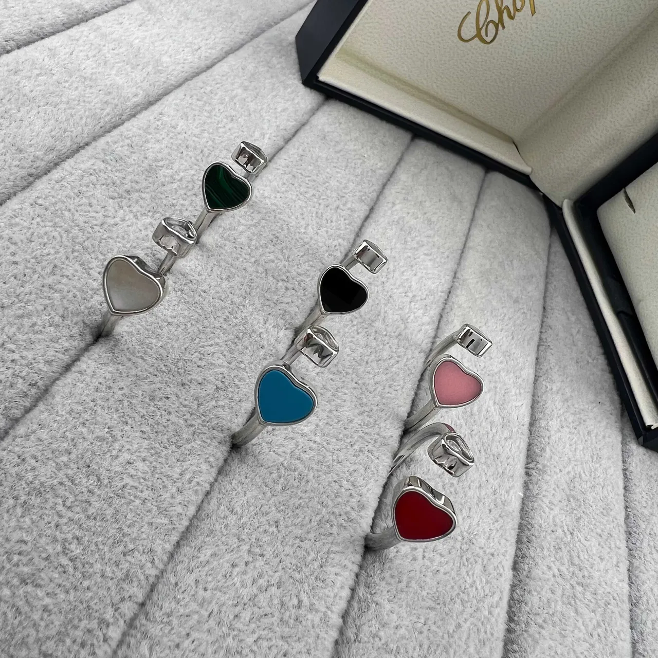 Heart Stone Inlay Open Adjustable Rings 8