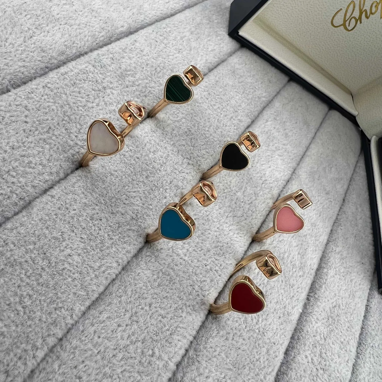 Heart Stone Inlay Open Adjustable Rings 9