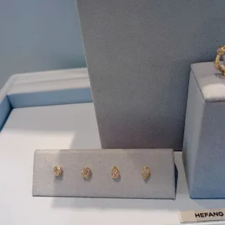 HEFANG Gold-Tone Bezel-Set Rectangular and Teardrop Stud Earrings