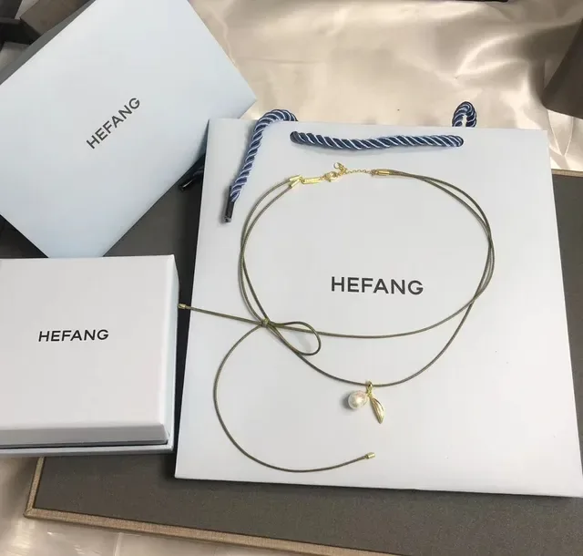 HEFANG Pearl and Leaf Pendant Adjustable Cord Necklace 8