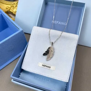 HEFANG Collier Argent Noir Motif Plume Pierres Pavé-Set