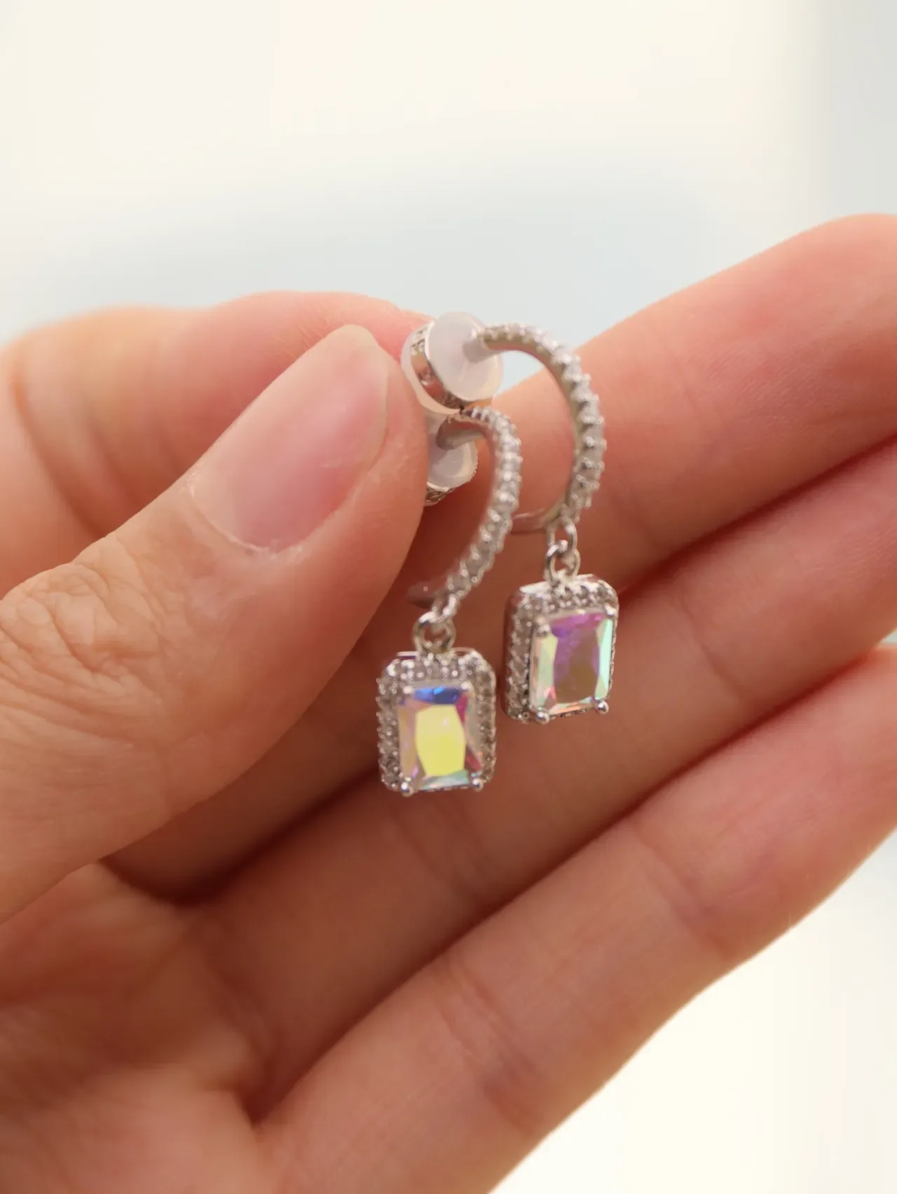Iridescent Rectangular Halo Stud Earrings 3
