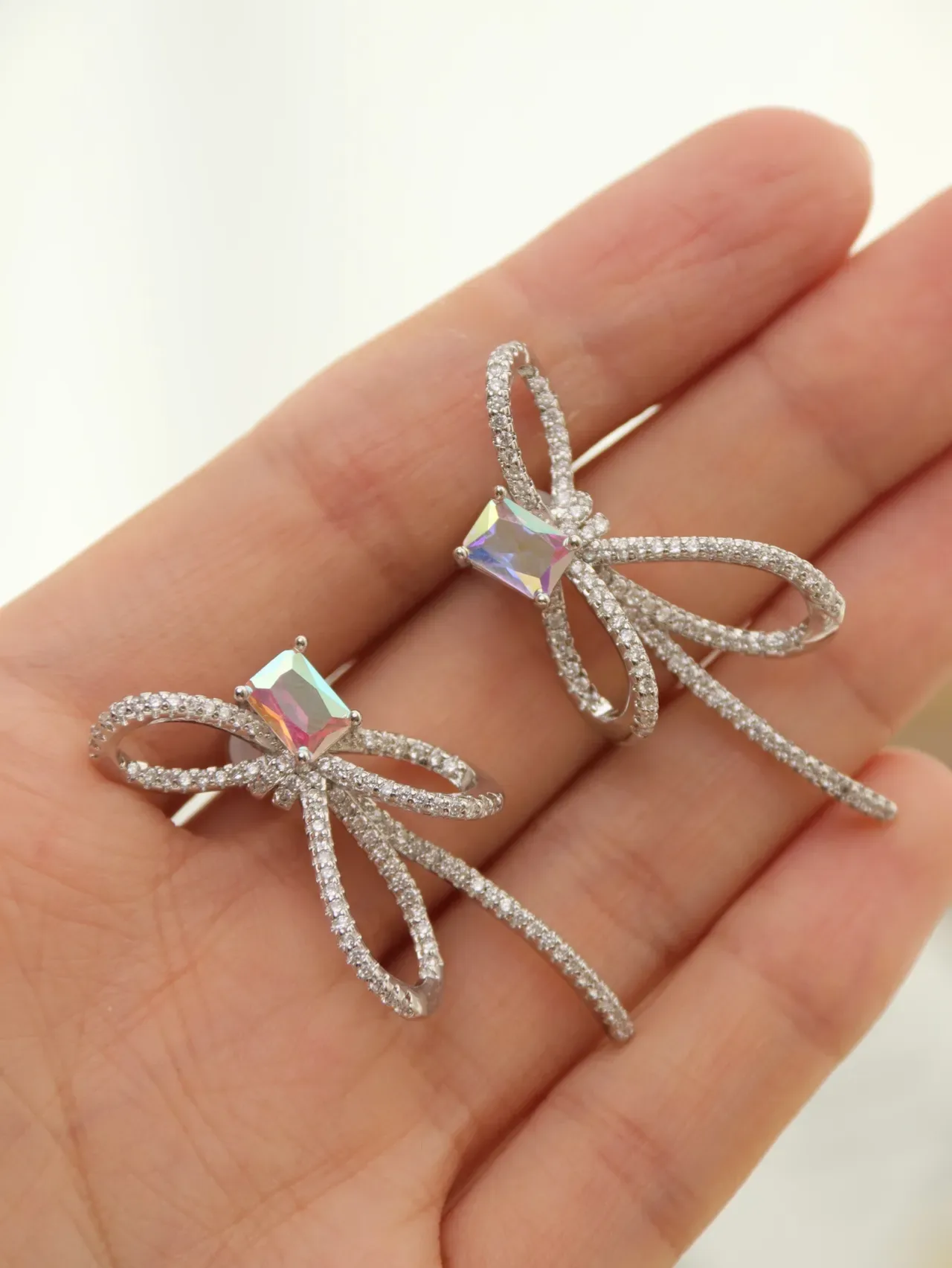 Iridescent Rectangular Halo Stud Earrings 4