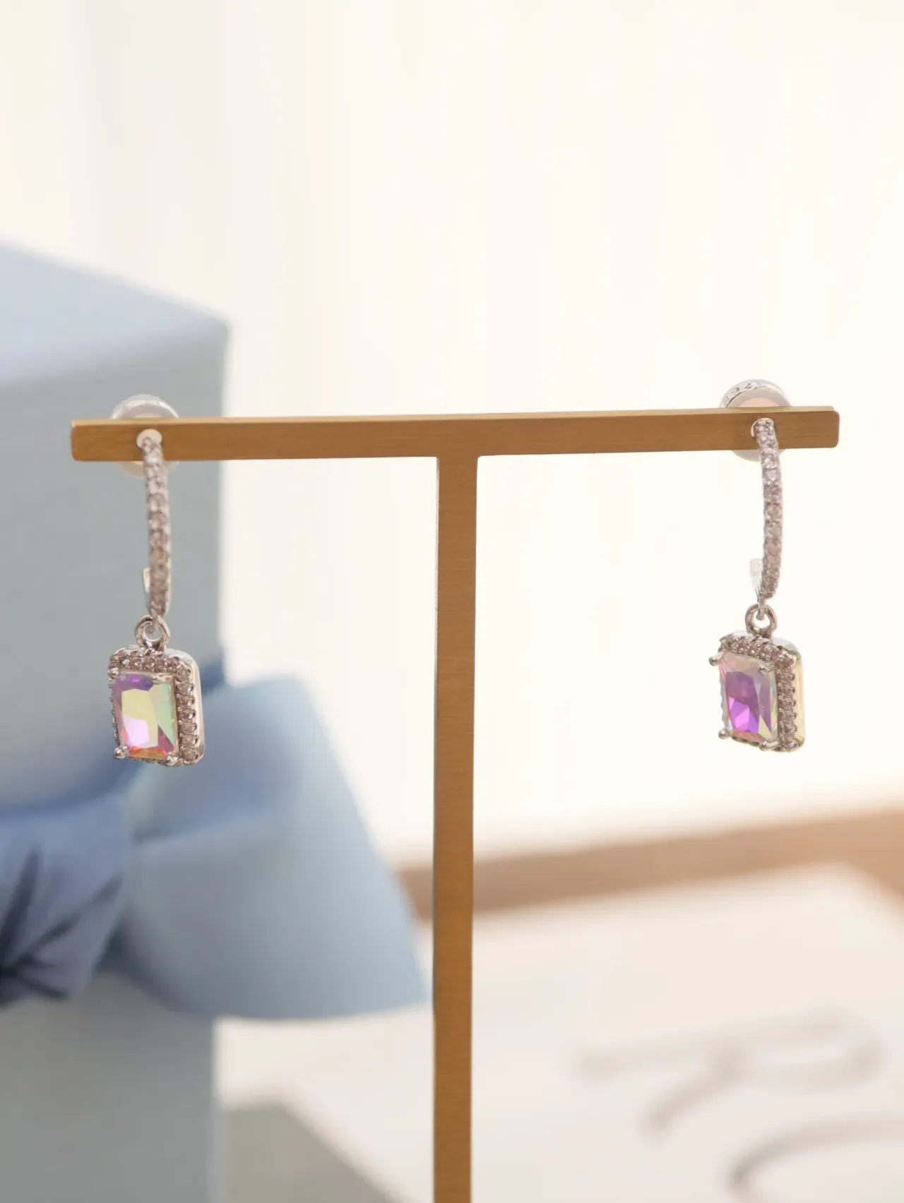 Iridescent Rectangular Halo Stud Earrings 5