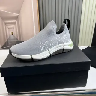 KARL Gray White Slip-On Knit Upper Segmented Midsole Lifestyle Sneakers