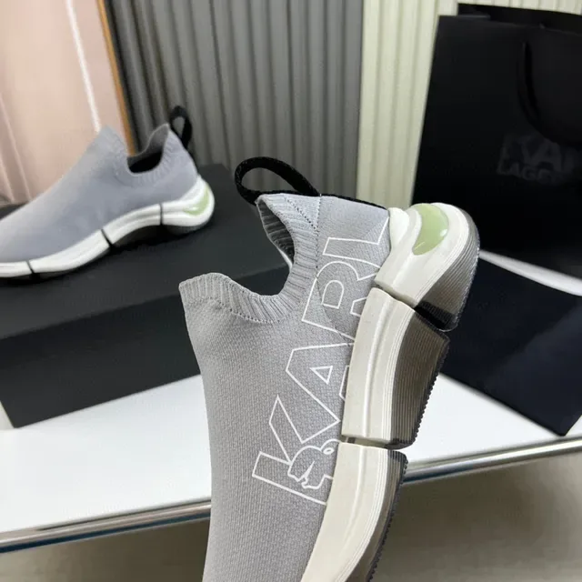 KARL Gray White Slip-On Knit Upper Segmented Midsole Lifestyle Sneakers 4