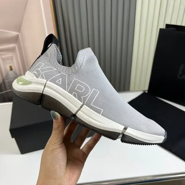 KARL Gray White Slip-On Knit Upper Segmented Midsole Lifestyle Sneakers 5