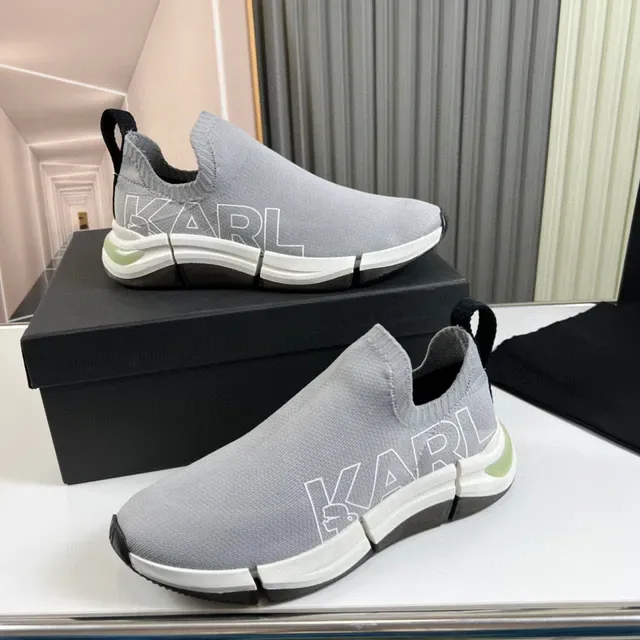 KARL Gray White Slip-On Knit Upper Segmented Midsole Lifestyle Sneakers 8