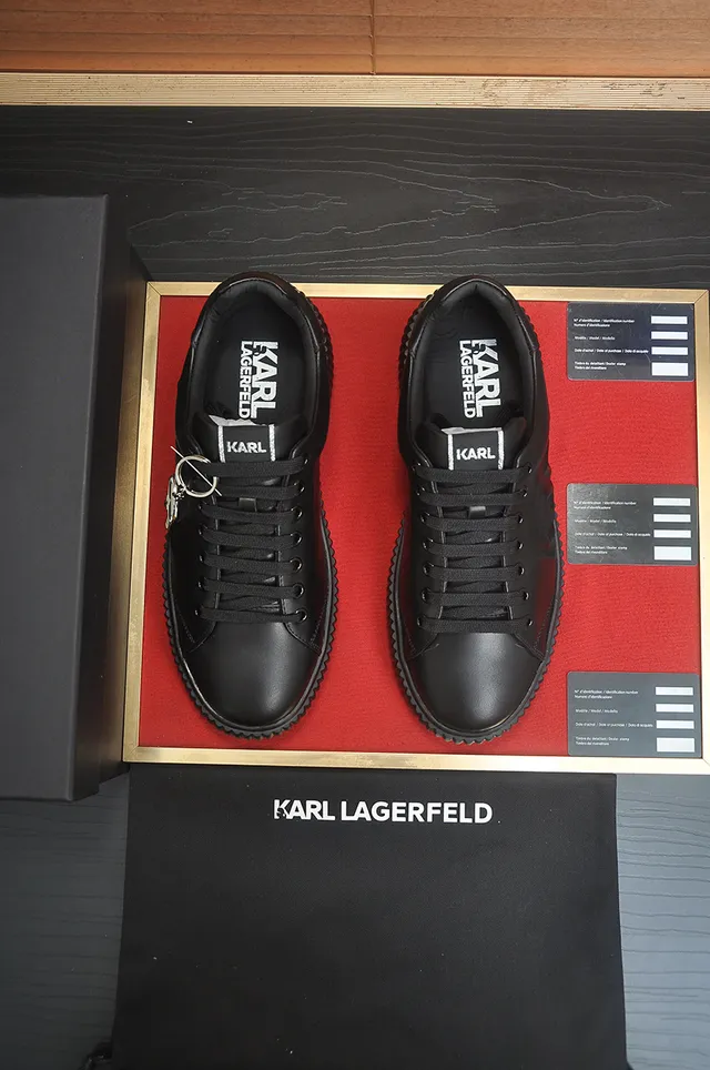 Karl Lagerfeld Black Red Leather Upper Ridged Platform Sole Chunky Sneakers 2