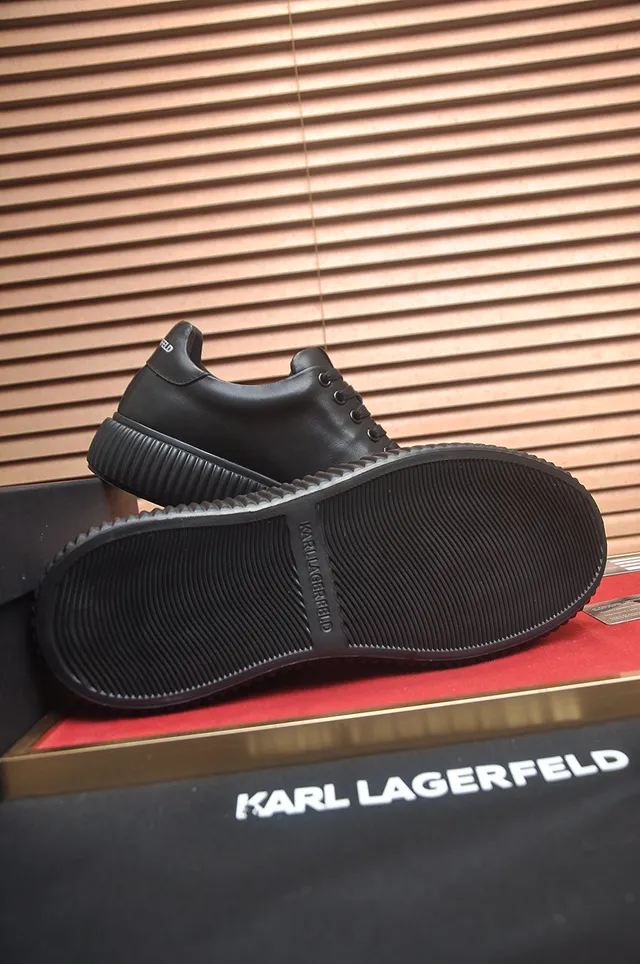 Karl Lagerfeld Black Red Leather Upper Ridged Platform Sole Chunky Sneakers 4