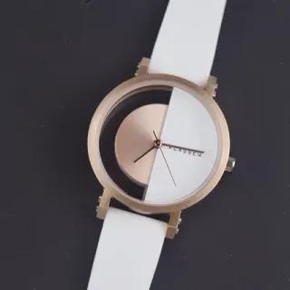 KLASSE14 Minimalist Two-Tone Dial Rose-Gold Case White Strap Quartz Watch