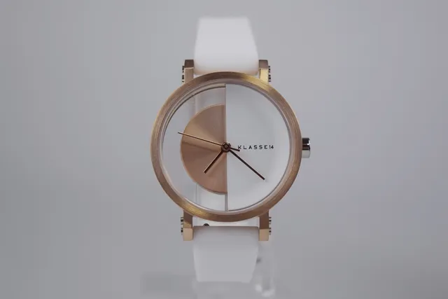 KLASSE14 Minimalist Two-Tone Dial Rose-Gold Case White Strap Quartz Watch 4