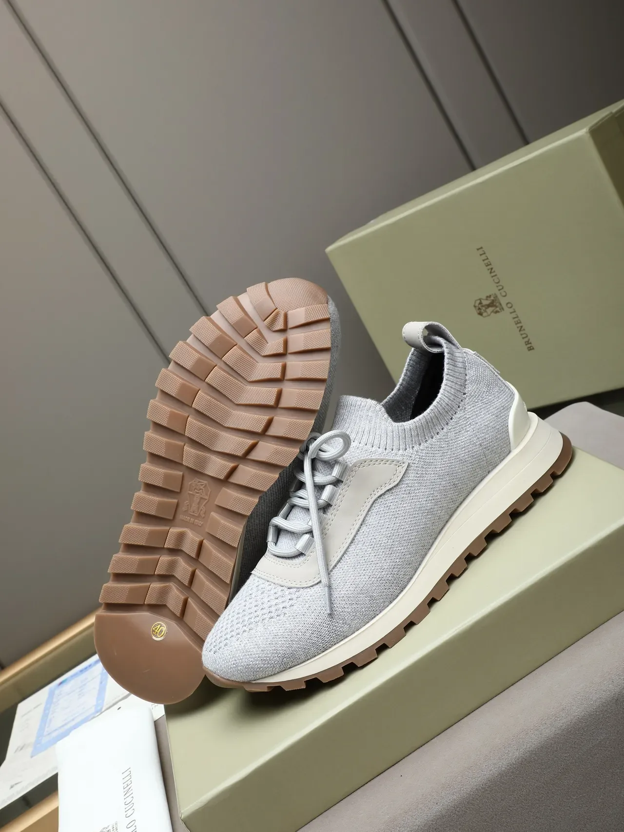 Light Gray Knit Lace-Up Lifestyle Sneaker 4