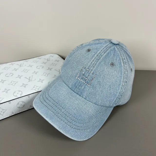Light-Wash Denim Rhinestone Square Motif Baseball Cap 6