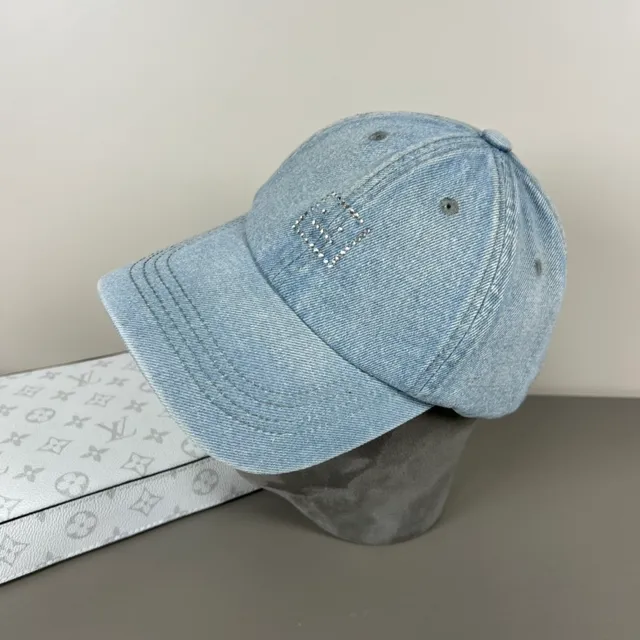 Light-Wash Denim Rhinestone Square Motif Baseball Cap 9