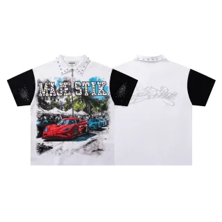 MAJESTIK Camisa com impressão gráfica, adornada com cristais, gola e zíper frontal