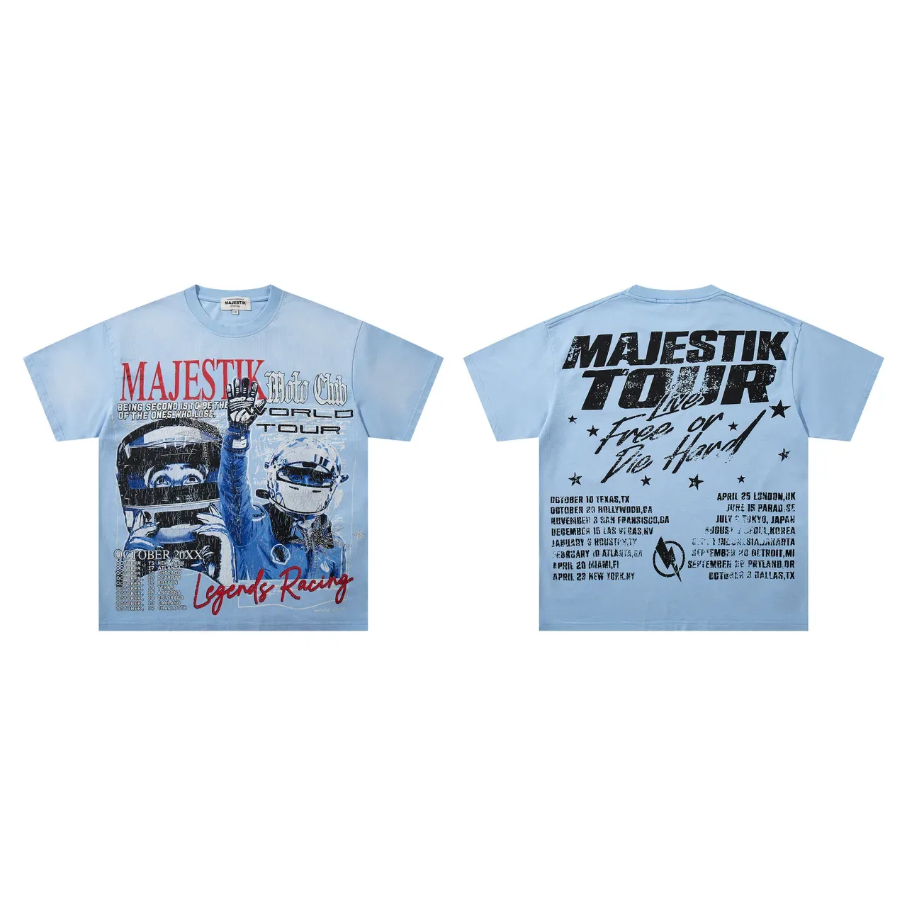 MAJESTIK Legends Racing Tour Graphic Print Light Blue T-Shirt 2