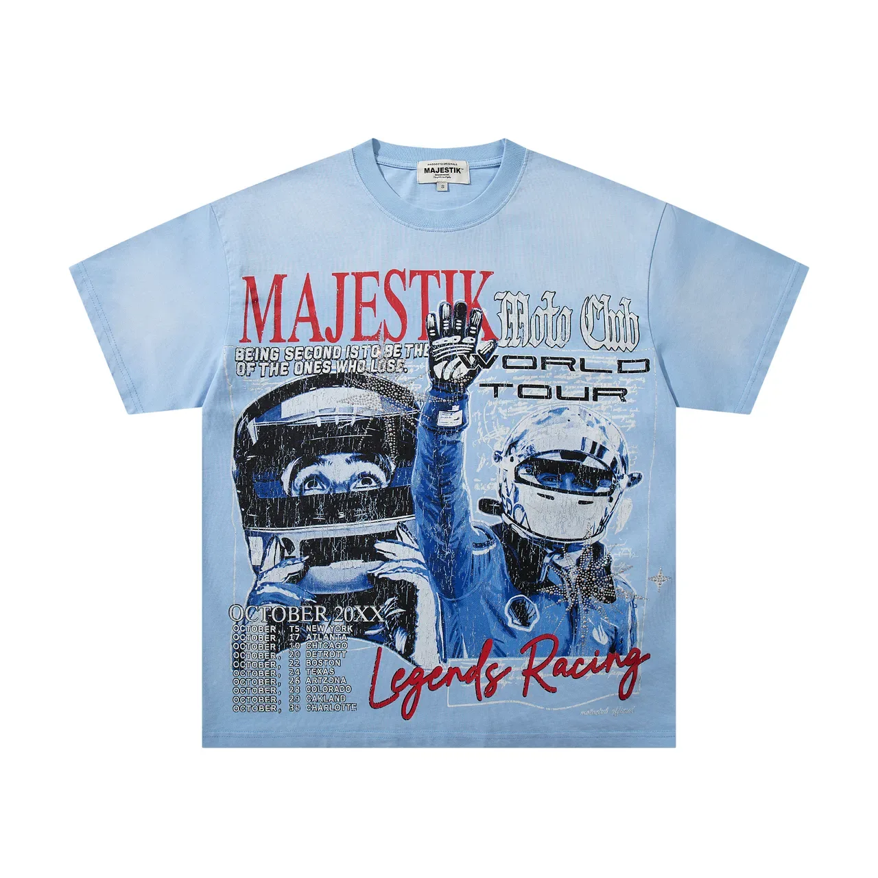 MAJESTIK Legends Racing Tour Graphic Print Light Blue T-Shirt 4