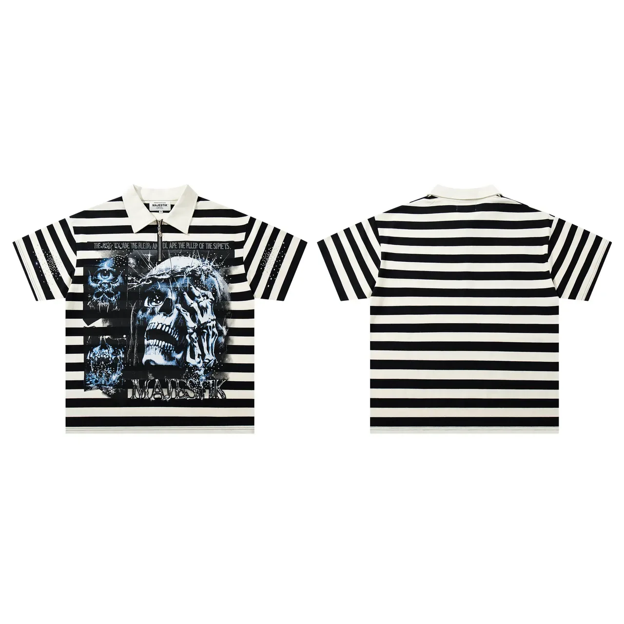 MAJESTIK Striped Graphic Half-Zip Polo Shirt 2