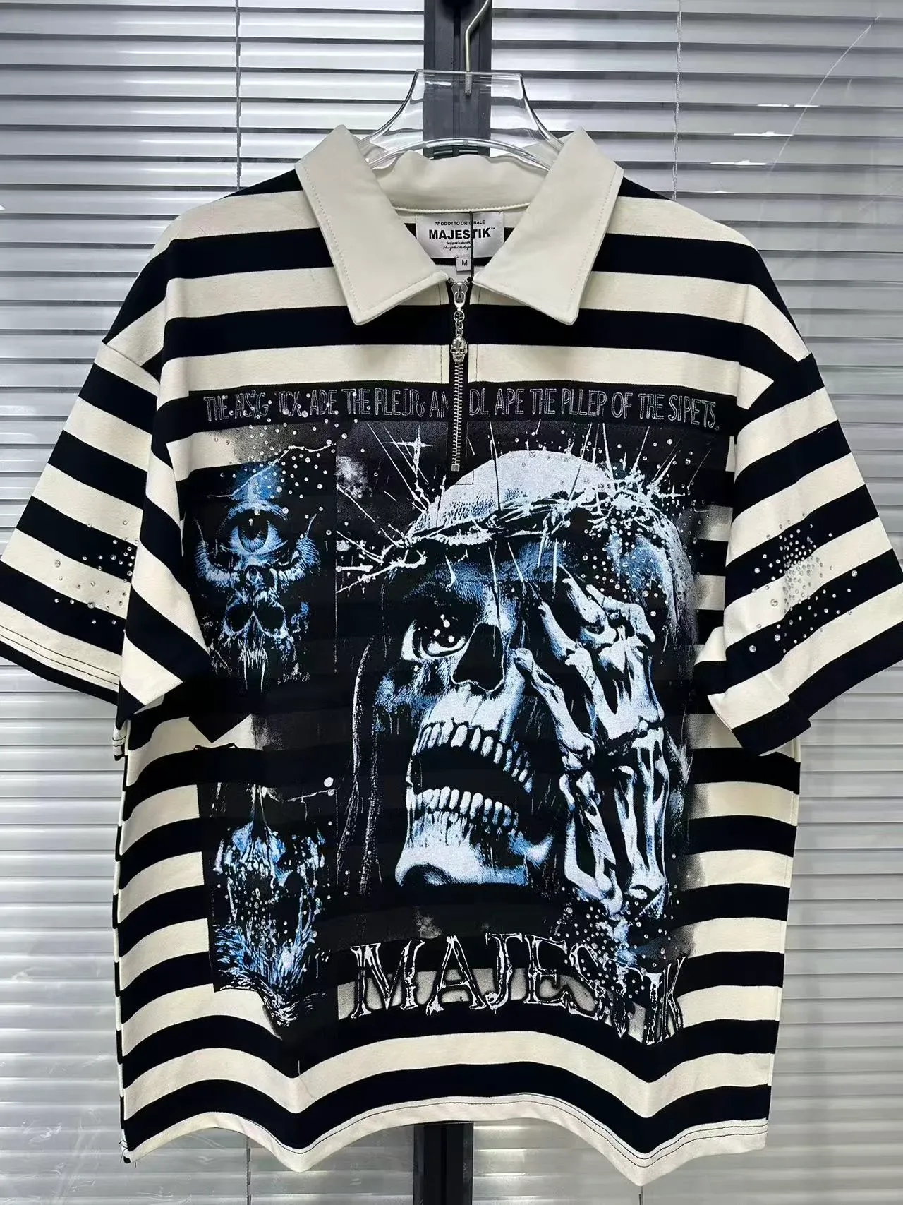 MAJESTIK Striped Graphic Half-Zip Polo Shirt 5