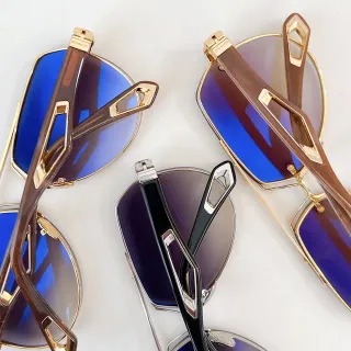 MAYBACH Blue Gold Angular Metal Frame Gradient Lenses Sunglasses