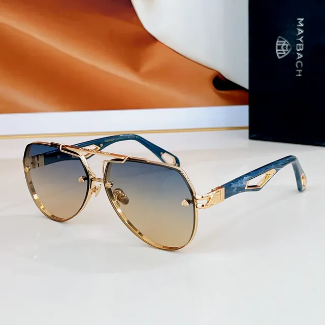MAYBACH Blue Gold Angular Metal Frame Gradient Lenses Sunglasses 6