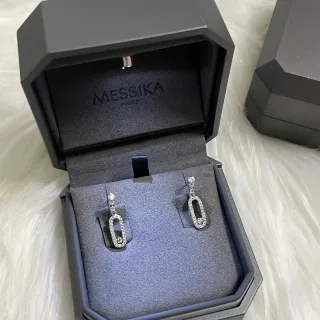 Messika Silver Black Pavé-Set Oval Drop Open-Center Design Earrings