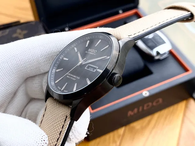 MIDO Multifort Chronometer Automatic Black Dial Beige Strap Mechanical Watch 4