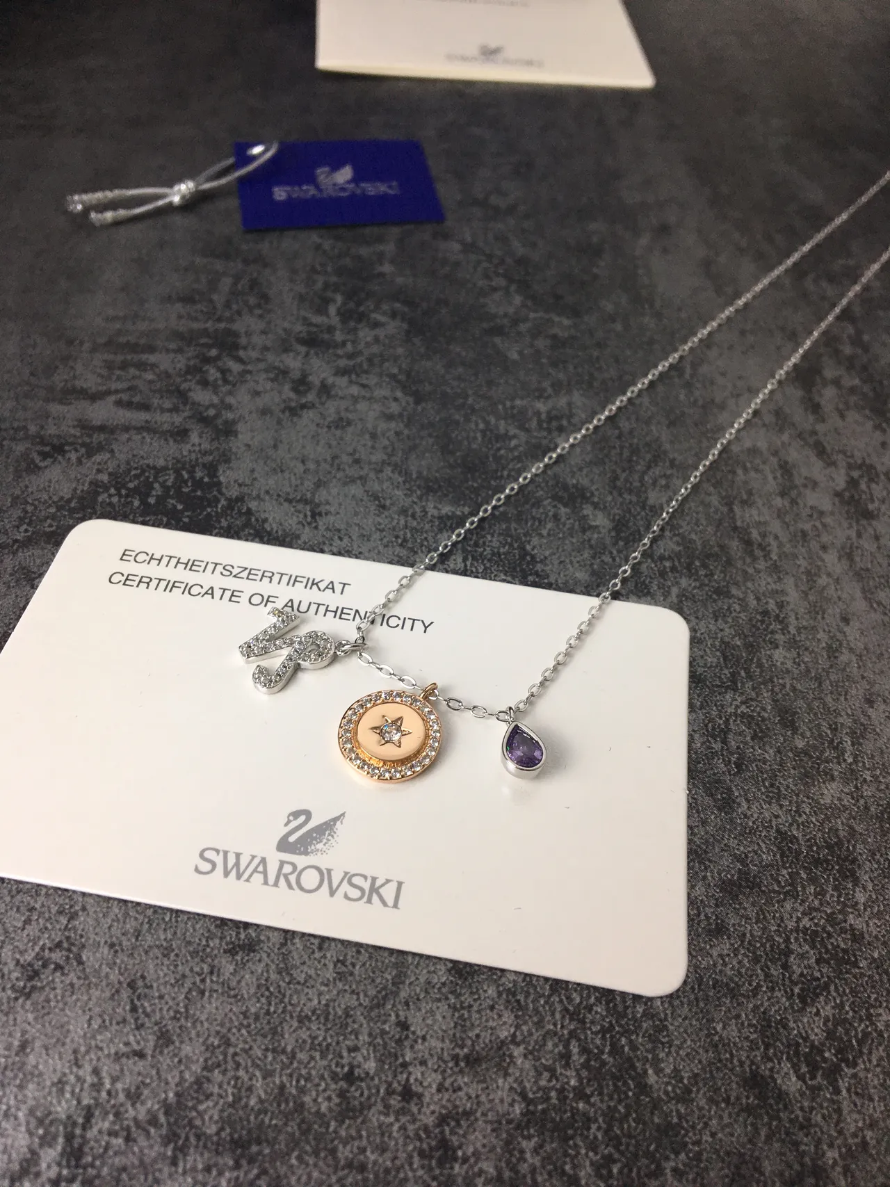 Multi-Charm Pavé Script Star and Purple Gemstone Necklace 3