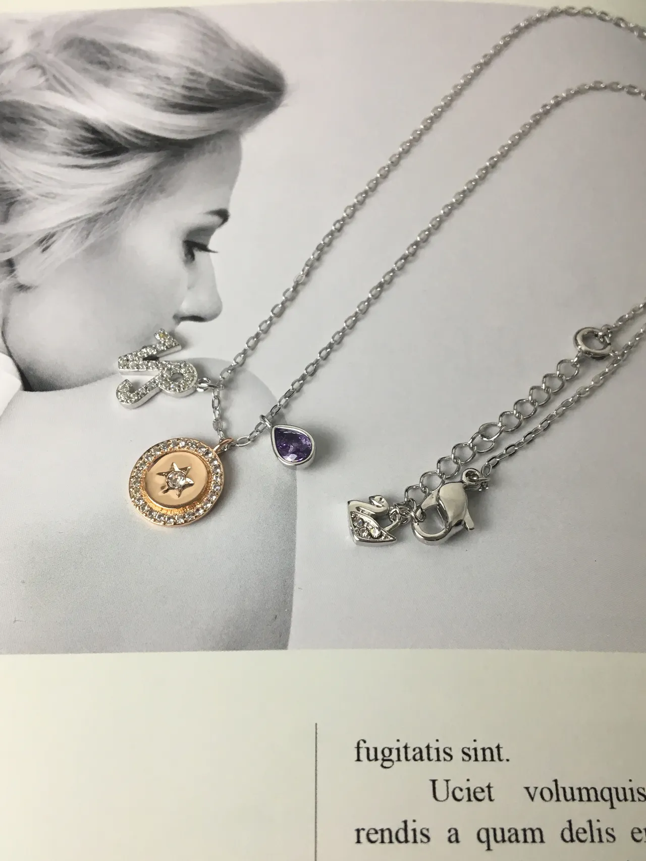 Multi-Charm Pavé Script Star and Purple Gemstone Necklace 8